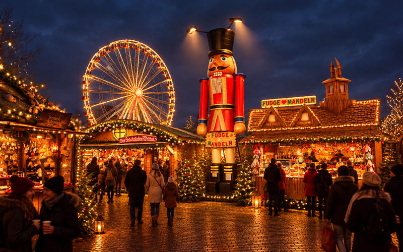 Kerstmarkt in Oberhausen bij avond